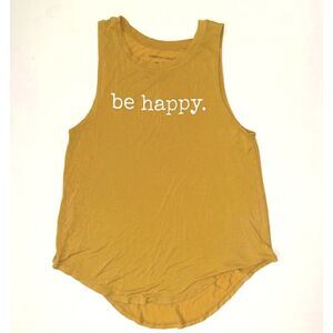 Grayson Threads Women's tank top S Be Happy mustard gold Yellow sleeveless shirt